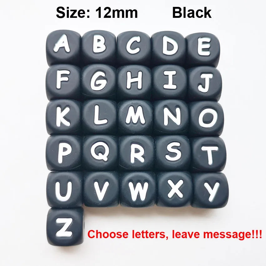 100pc Silicone Letter Beads for Insert Name on Pacifier Chain Clips 10MM 12MM Chewing Alphabet Beads for Baby Necklace Teethers