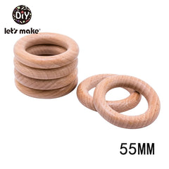 Let's Make Beech Wood 50pc Wooden Ring 40/55/60/70mm Wooden Teether DIY Bracelet Crafts Gift Teething Accessory Baby Teether