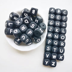100pc Silicone Letter Beads for Insert Name on Pacifier Chain Clips 10MM 12MM Chewing Alphabet Beads for Baby Necklace Teethers
