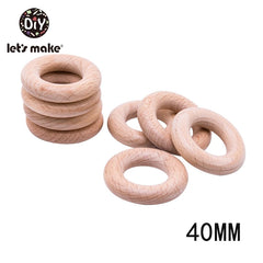 Let's Make Beech Wood 50pc Wooden Ring 40/55/60/70mm Wooden Teether DIY Bracelet Crafts Gift Teething Accessory Baby Teether