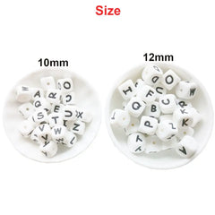 100pc Silicone Letter Beads for Insert Name on Pacifier Chain Clips 10MM 12MM Chewing Alphabet Beads for Baby Necklace Teethers