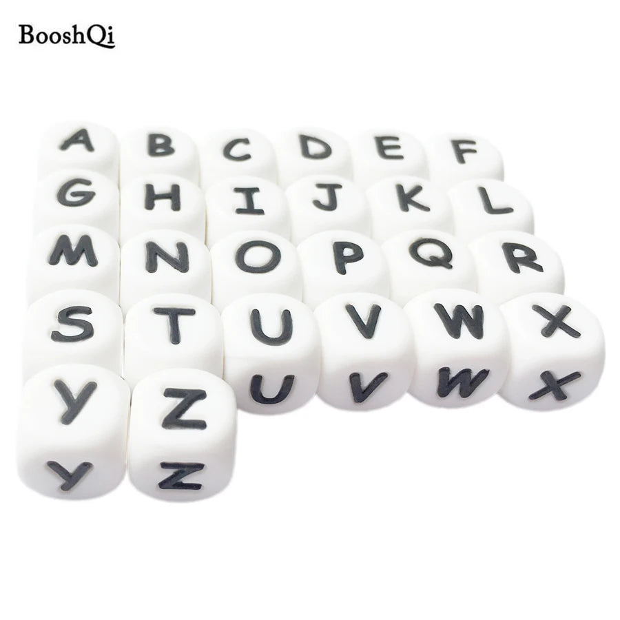 100pc Silicone Letter Beads for Insert Name on Pacifier Chain Clips 10MM 12MM Chewing Alphabet Beads for Baby Necklace Teethers