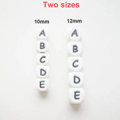 100pc Silicone Letter Beads for Insert Name on Pacifier Chain Clips 10MM 12MM Chewing Alphabet Beads for Baby Necklace Teethers
