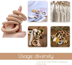 Let's Make Beech Wood 50pc Wooden Ring 40/55/60/70mm Wooden Teether DIY Bracelet Crafts Gift Teething Accessory Baby Teether