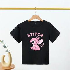 3-10Y Girls Disney Stitch T Shirts Sets Summer Cute Cartoon Short Sleeve Children's Casual Boys Clothing Tees T-shirt Kids' Top