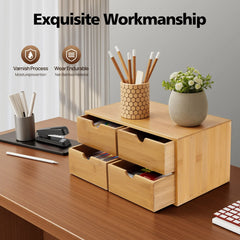 4 Drawer/2 Drawer Mini Bamboo Desk Drawer Tabletop Storage Organization Box for Office Home Toiletries Supplies