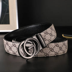 New Width 3.4cm Men's Belt Business Formal Real Leather Canvas Male Belt High Quality Metal Automatic Buckle Belt for men jeans