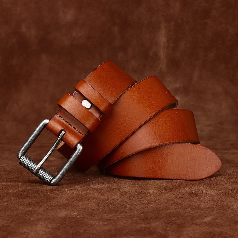 3.8CM Thick Pure Cowhide Needle Buckle Genuine Leather Casual Jeans Belt Men High Quality Business Luxury Male Strap Cintos