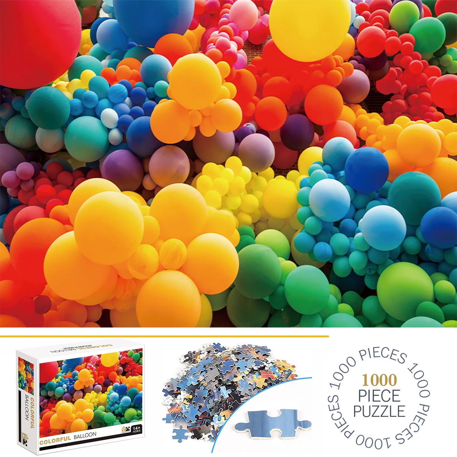1000 Pieces Colorful Balloon Jigsaw Puzzles for Adults Home Decor Games Family Fun Floor Puzzles Educational Toys for Kids