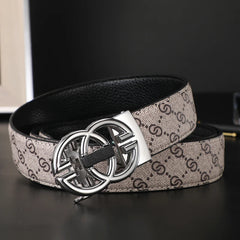 New Width 3.4cm Men's Belt Business Formal Real Leather Canvas Male Belt High Quality Metal Automatic Buckle Belt for men jeans