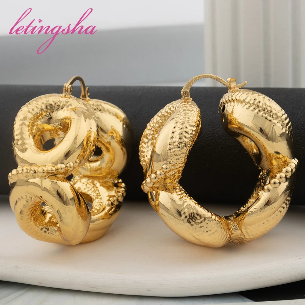African Luxury 18K Gold Plated Earrings Dubai Hoop Earrings For Women Jewelry Sets Indian Nigerian Wedding Jewellery Party Gifts