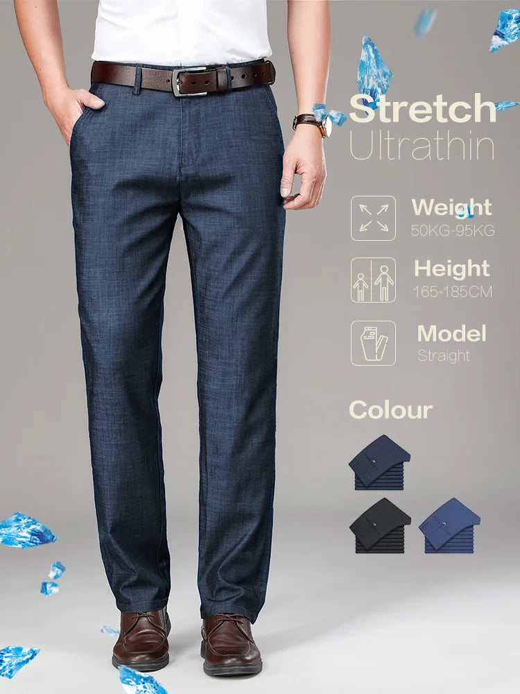 Brand Clothing Luxury Lyocell Fabric Men's Jeans Classic Business Straight Denim Pants Work Office Trousers Male Plus Size 40 42