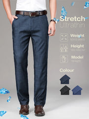 Brand Clothing Luxury Lyocell Fabric Men's Jeans Classic Business Straight Denim Pants Work Office Trousers Male Plus Size 40 42