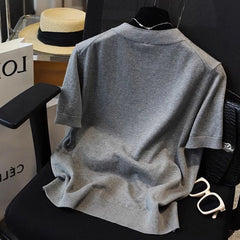 Simplicity Ice Silk Loose Temperament Tops Summer New Short Sleeve O-neck Solid Vintage T Shirts Fashion Casual Women Clothing