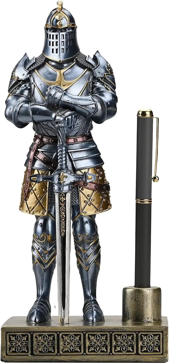 King's Guard Knight Pen Holder Statue Office Men's Pen Holder Desk Organizer Complimentary Top Series 9.45 inches (blue)