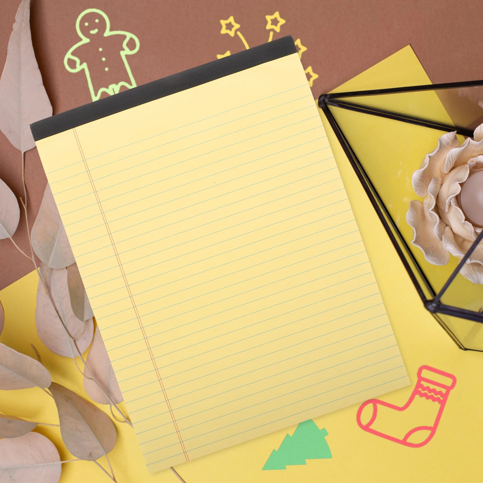 6pcs A4 Yellow 214x295mm Tearable Notebook Notepad Sections Lined Pages Work Records Journal College Supplies Multifunctional