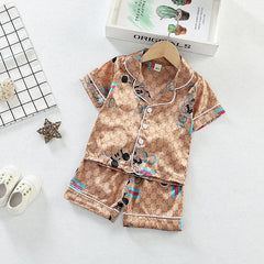 Baby Boys Girls Ice Silk Pajamas Sets 2025 Summer Kids Mickey Mouse Silk Satin Short Sleeve+Shorts 2Pcs Children Home Nightgown