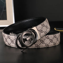 New Width 3.4cm Men's Belt Business Formal Real Leather Canvas Male Belt High Quality Metal Automatic Buckle Belt for men jeans