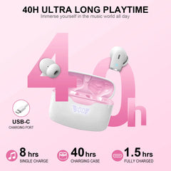 Wireless Earbud, Bluetooth 5.3 Headphones Built in Noise Cancelling Mic, 40H Playtime LED Display Wireless Earphones.