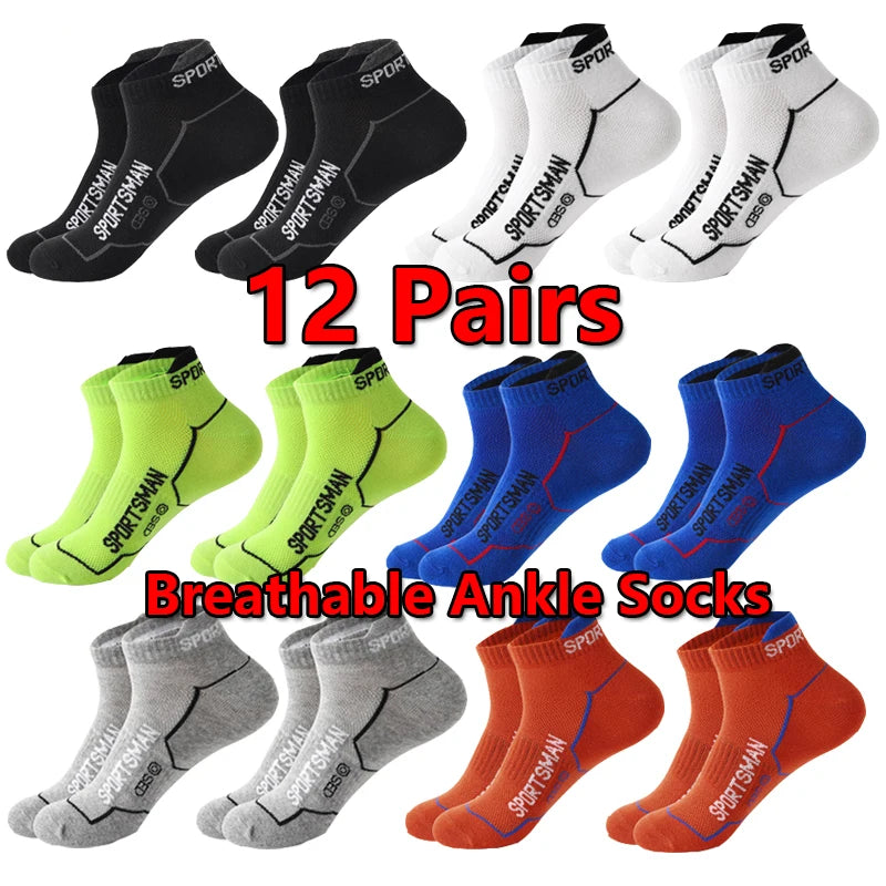 12 Pairs Ankle Socks Men Cotton Sports Running Socks Breathable Mesh Comfortable Sweat Absorption Fitness Cotton Short Socks