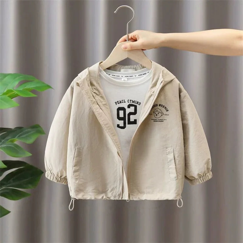 Spring Autumn Jackets Boy Coat Hooded Jacket Khaki black Kid Windbreaker Children Letter Print Outerwear Clothes  boys clothes