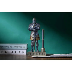 King's Guard Knight Pen Holder Statue Office Men's Pen Holder Desk Organizer Complimentary Top Series 9.45 inches (blue)