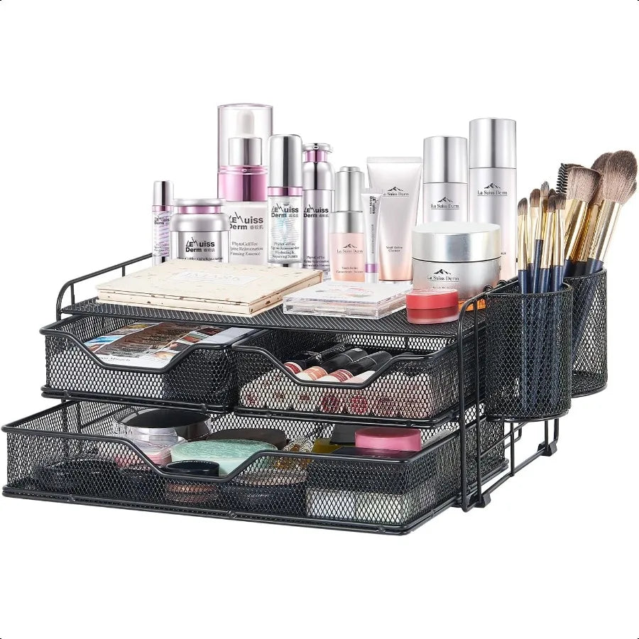 Computer Monitor Stand with 2 Pen Holders and Drawers Desk Drawer Organizer Tray for Workspace Office Supplies Desk Organizers