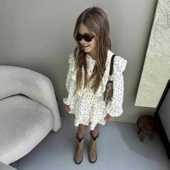 2025 Spring New Trending Children Clothing Set Girl's Dress Autumn Floral Lace Shirt+Cake Skirt Two-piece Set