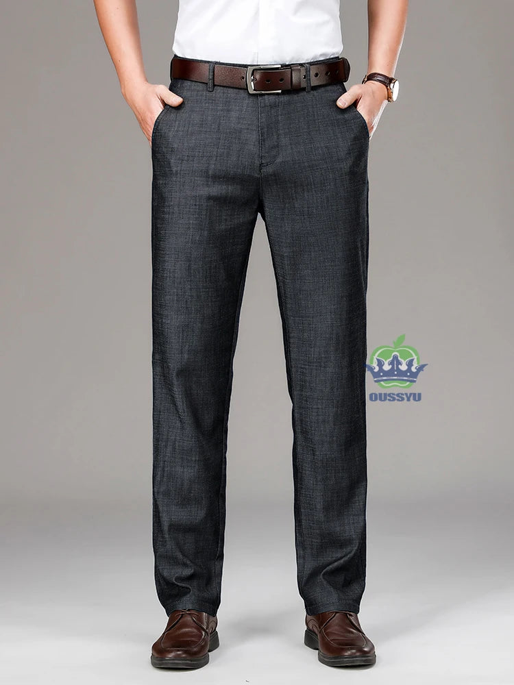 Brand Clothing Luxury Lyocell Fabric Men's Jeans Classic Business Straight Denim Pants Work Office Trousers Male Plus Size 40 42