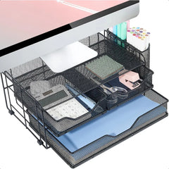 Computer Monitor Stand with 2 Pen Holders and Drawers Desk Drawer Organizer Tray for Workspace Office Supplies Desk Organizers