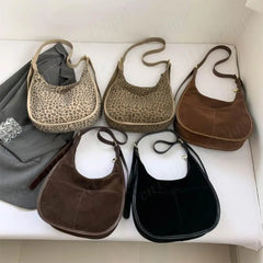 Women Suede Crossbody Bag Leopard Print Shoulder Bag Tote Bag with Multi-Pocket Handbag Adjustable Strap Hobo Bag Messenger Bag