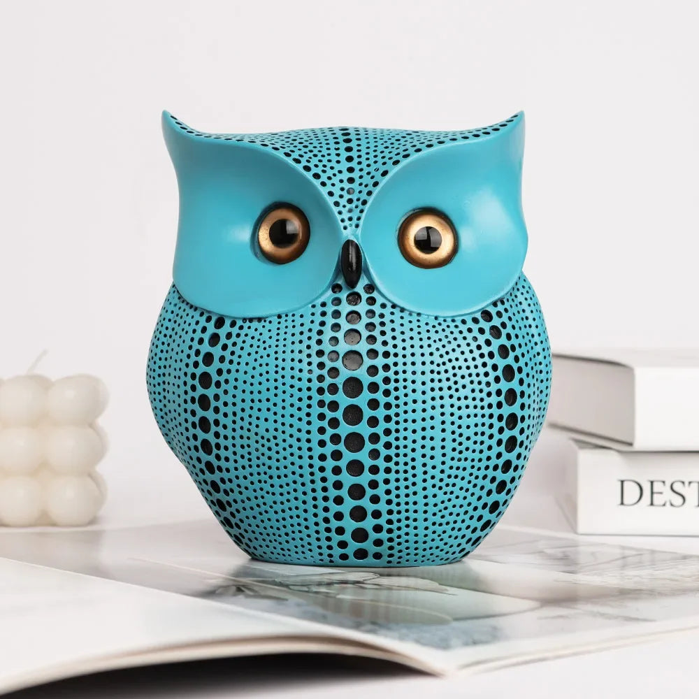 Vintage Owl Figurines for Home Decor,Resin Owl Statue with Round Spot Design,Fashion Decor for Living Room, Bookcase and Shelves