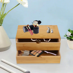 4 Drawer/2 Drawer Mini Bamboo Desk Drawer Tabletop Storage Organization Box for Office Home Toiletries Supplies