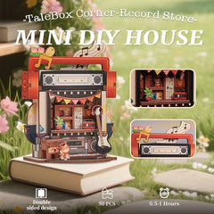 CUTEBBE 3D Wooden Puzzle DIY Doll House Book Nook Kit with LED Light Bookshelf Insert TaleBox Corner Record Store For Home Decor