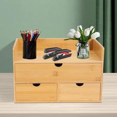 Desk Organizer Fit Office Vanity Bamboo Desk Organizer with 3 Drawer Night Stand Table Organizer Mini Bamboo Desk Drawer