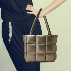 Winter Women Space Cotton Purse&Handbag Casual Ladies Shoulder Bag Fashion Puffy Down Shopper Tote Bag New Quilted Padded Bolsas