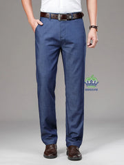 Brand Clothing Luxury Lyocell Fabric Men's Jeans Classic Business Straight Denim Pants Work Office Trousers Male Plus Size 40 42