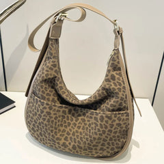 Women Suede Crossbody Bag Leopard Print Shoulder Bag Tote Bag with Multi-Pocket Handbag Adjustable Strap Hobo Bag Messenger Bag