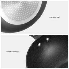 Induction Wok Pan Nonstick, Stir-Fry Wok 30cm with Wooden Handle, Flat Bottom, Suitable for All Hobs, Granite