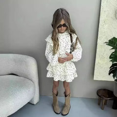 2025 Spring New Trending Children Clothing Set Girl's Dress Autumn Floral Lace Shirt+Cake Skirt Two-piece Set