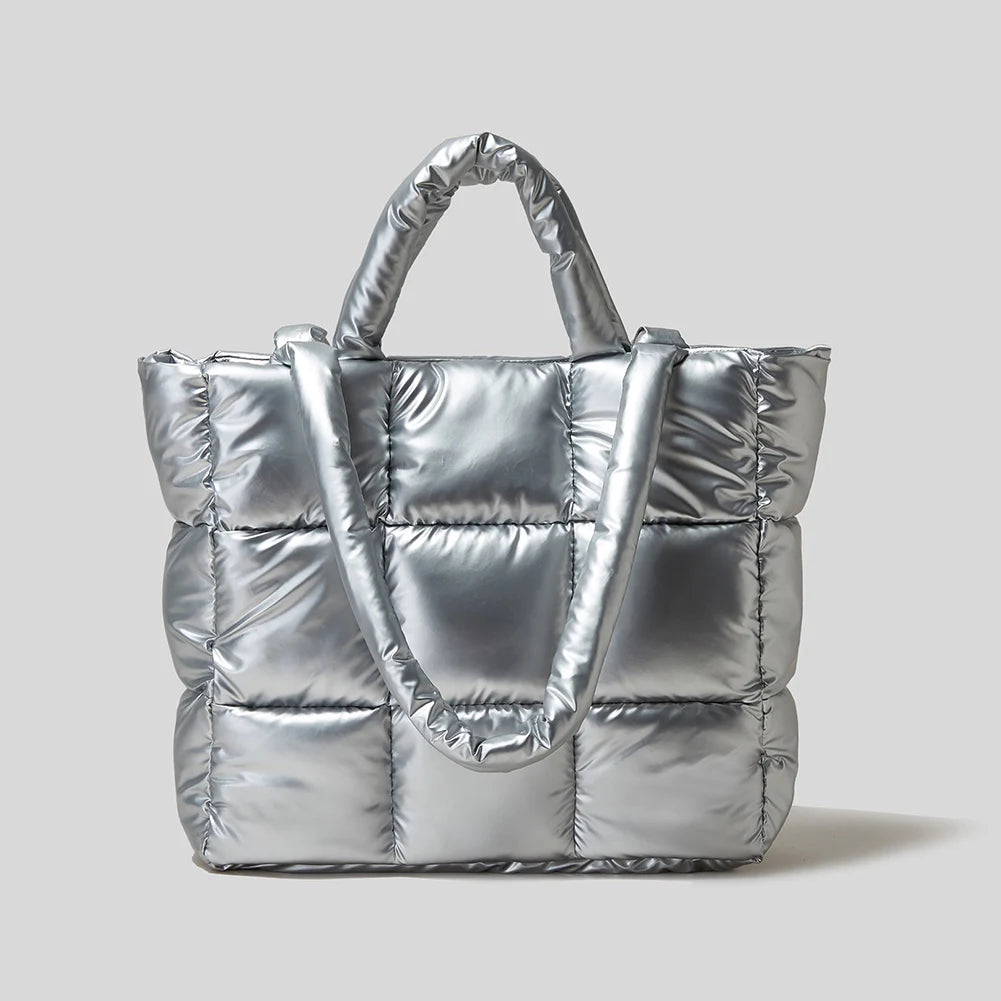 Winter Women Space Cotton Purse&Handbag Casual Ladies Shoulder Bag Fashion Puffy Down Shopper Tote Bag New Quilted Padded Bolsas