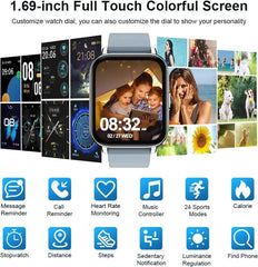 Nerunsa Smart Watch, Fitness Tracker 1.69" Touch Screen Smartwatch Fitness Watch Heart Rate Monitor/Pedometer/Sleep Monitor.