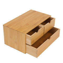 Bamboo Desk Organizer Mini Desk Organiser Tabletop Storage Organization Box with 3 Drawers For Office Home Toiletries Supplies