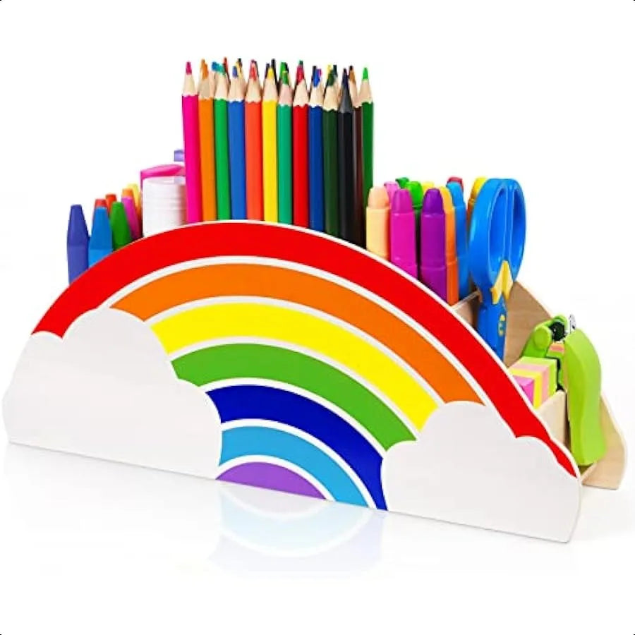 Rainbow Wooden Desk Organizer Natural Wood No Smell Childfriendly Pen Pencil Holder Caddy for Office Supplies Classroom Study A