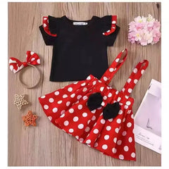 Minnie Mouse Girl Suit Children's Dress Baby Clothes Set Summer Birthday Costume Polka Dot Sundress Bow Headband Skirt Set
