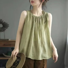 Fashion Solid Thin Cotton Linen Tanks Top Women Camis Blusas Loose Casual Summer Sleeveless Shirt Woman Clothes Camiseta Mujer