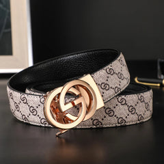 New Width 3.4cm Men's Belt Business Formal Real Leather Canvas Male Belt High Quality Metal Automatic Buckle Belt for men jeans