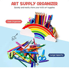 Rainbow Wooden Desk Organizer Natural Wood No Smell Childfriendly Pen Pencil Holder Caddy for Office Supplies Classroom Study A