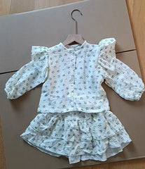 2025 Spring New Trending Children Clothing Set Girl's Dress Autumn Floral Lace Shirt+Cake Skirt Two-piece Set