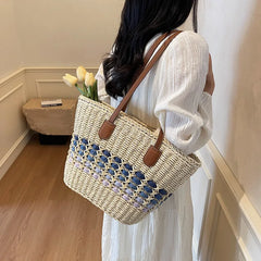 2025 Women's Straw Woven Beach Handbag Multi-color Wicker Weaving Shoulder Bags Summer Large Capacity Handmade Knitting Tote Bag